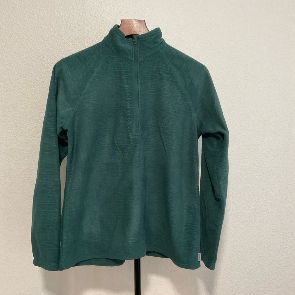 Eddie Bauer Womens Large Fleece Pullover 1/4 Zip Front Green Western Pattern